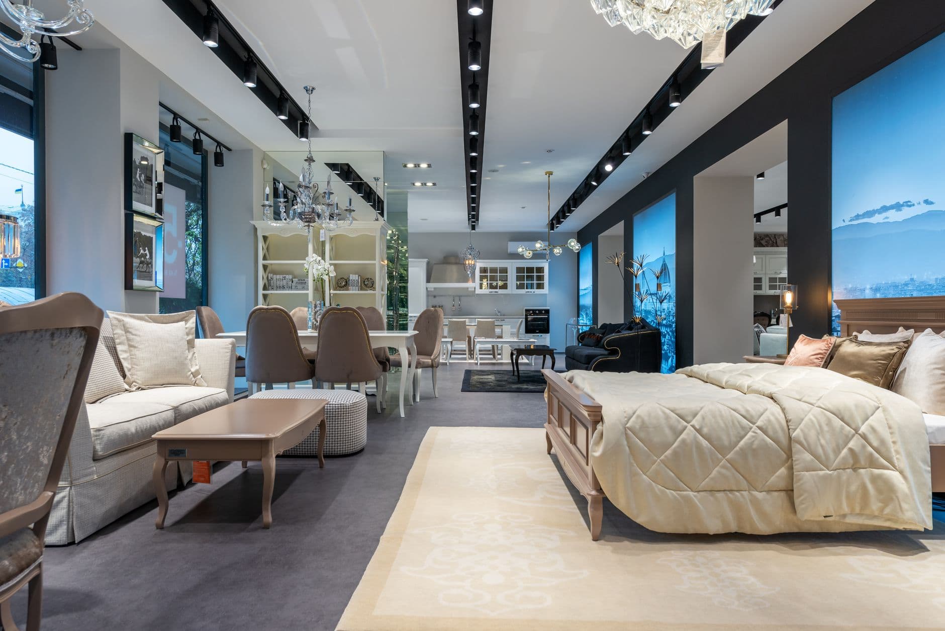Furniture arranged in a showroom interior