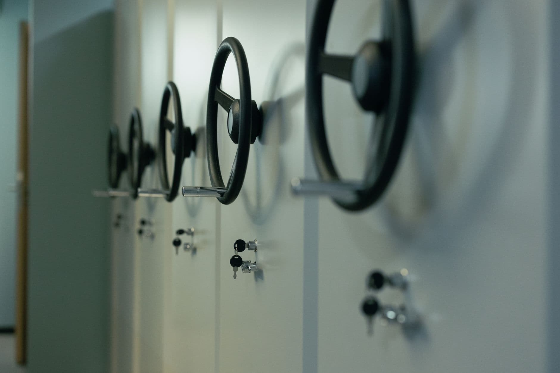A row of vault handwheels