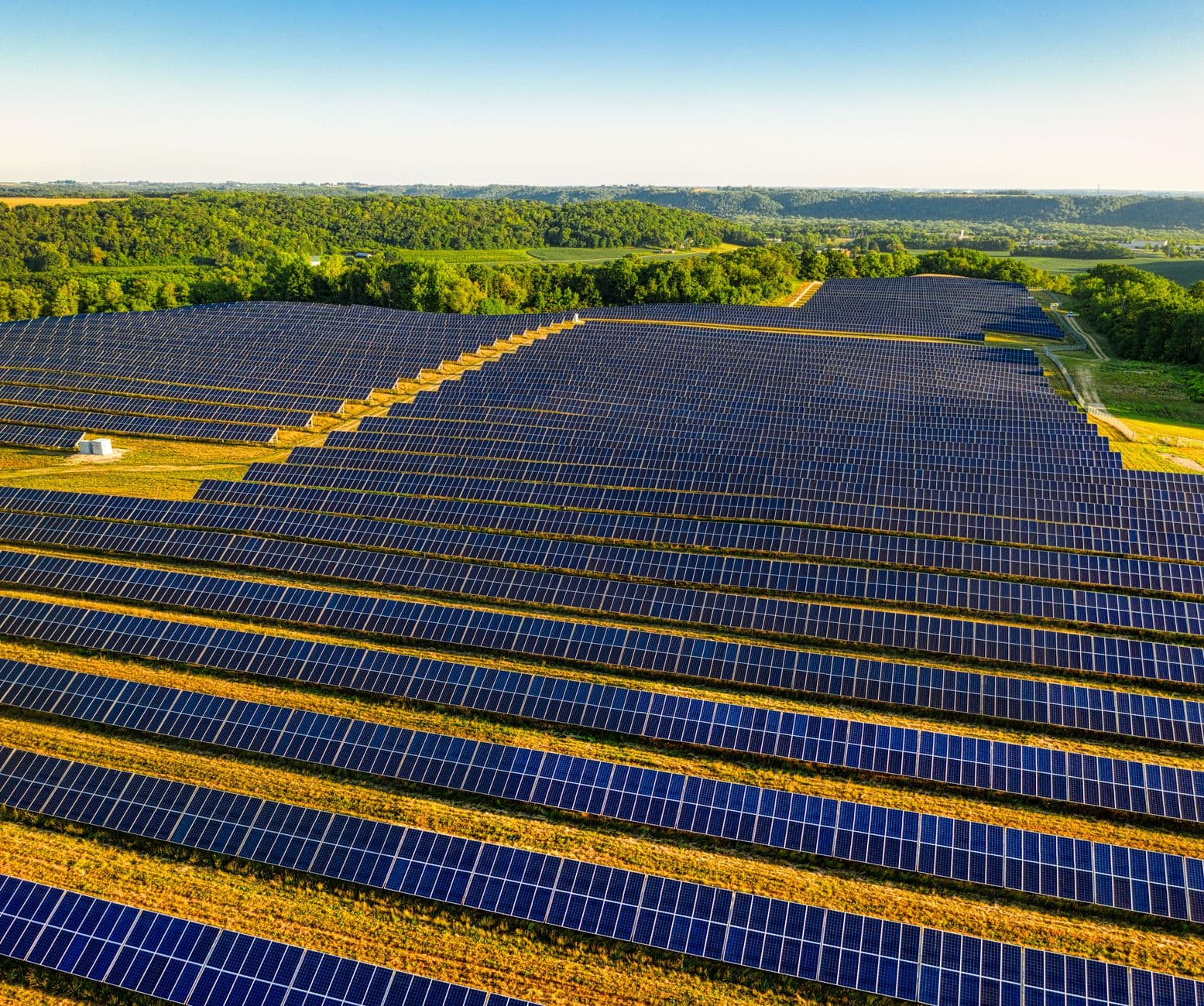 Rows of solar panels from above