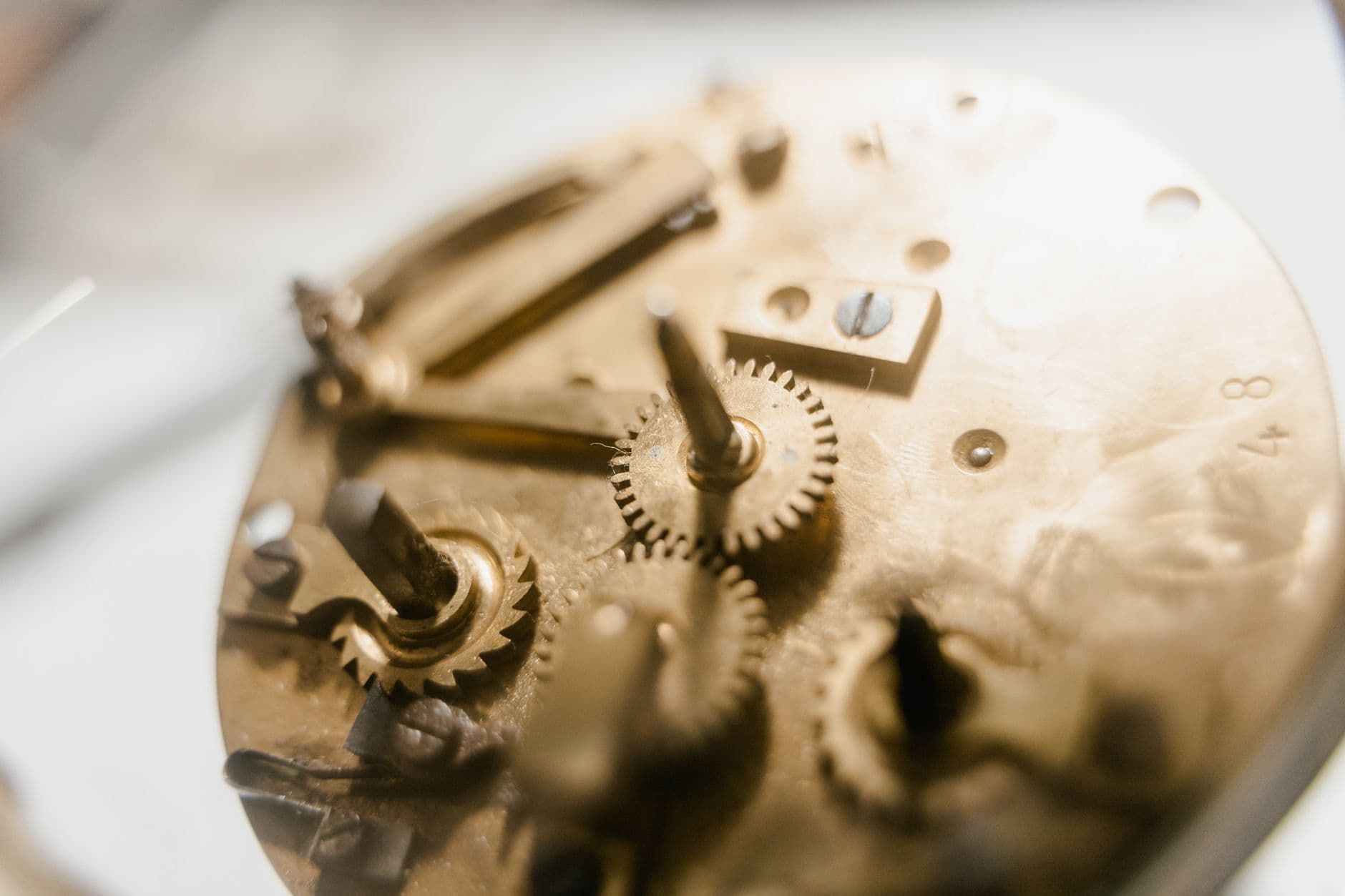 The gears of a watch movement