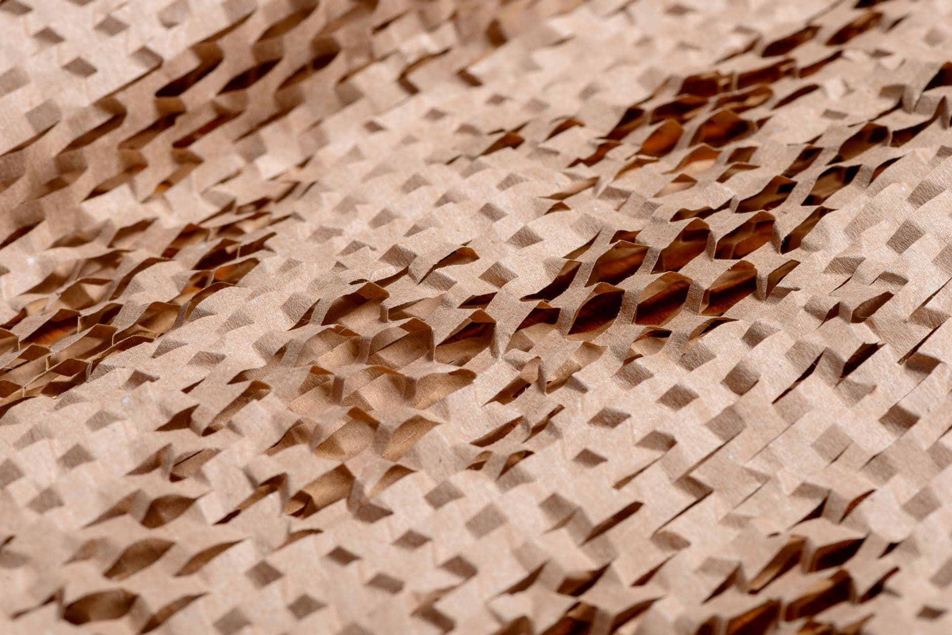 A lattice of cut and layered kraft packing paper