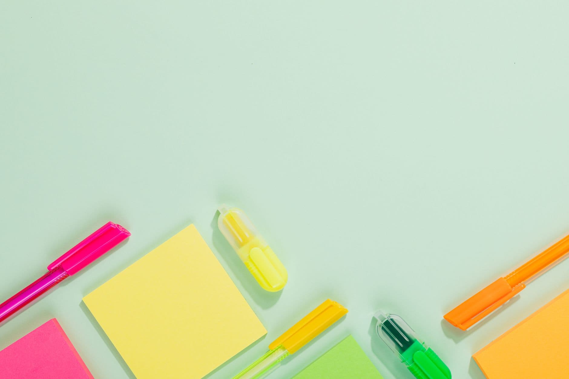 Highlighter pens and sticky notes