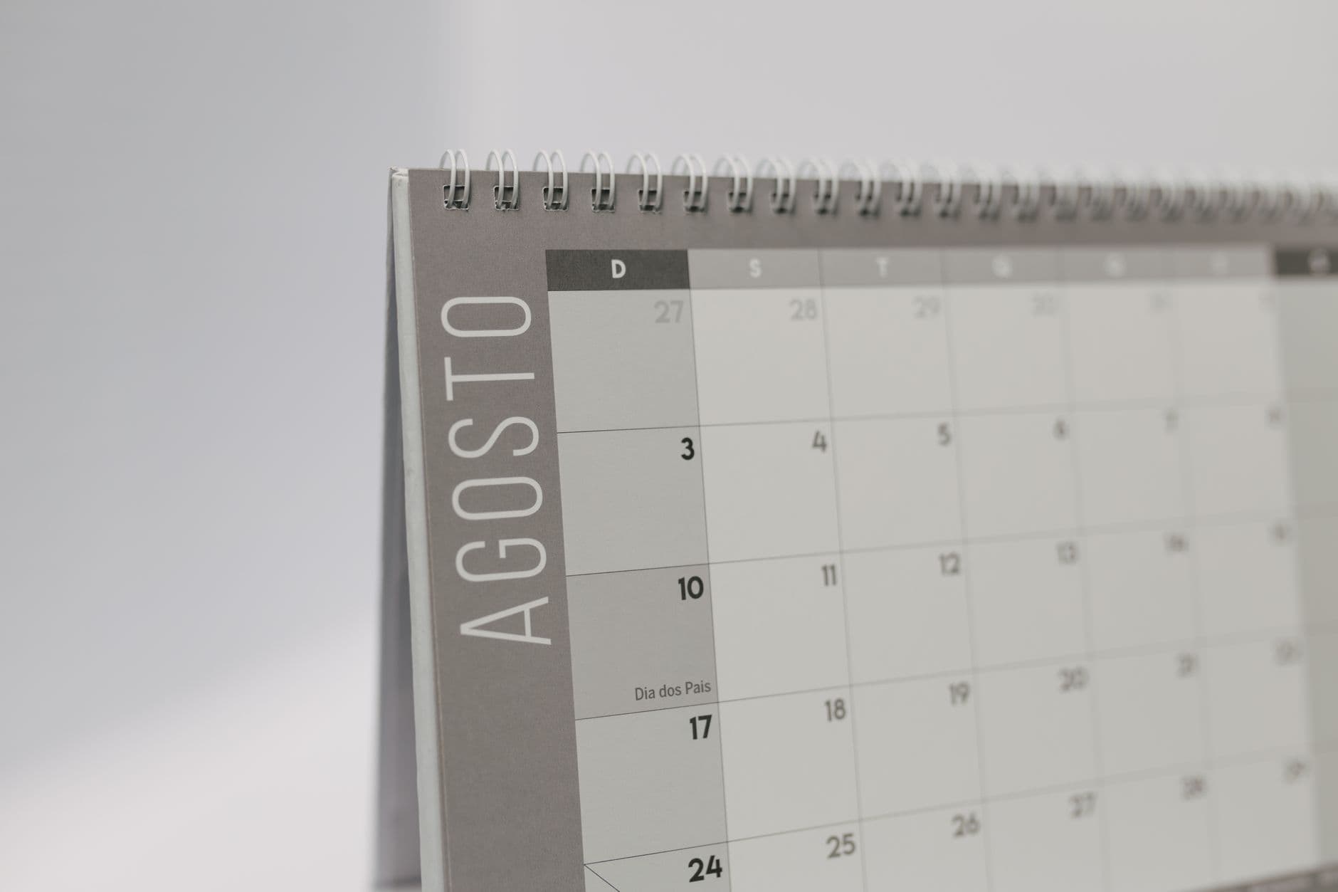 The printed grid of a paper calendar